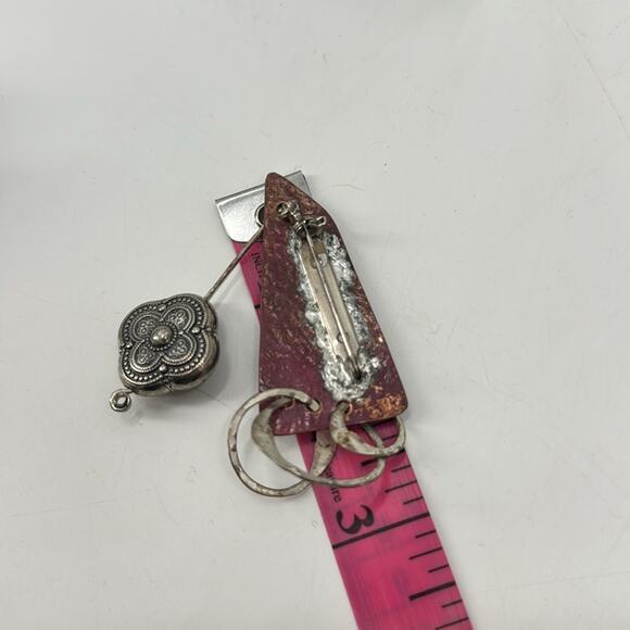 Handmade rustic modern sterling silver abstract hoop earrings and brooch - Picture 6 of 7